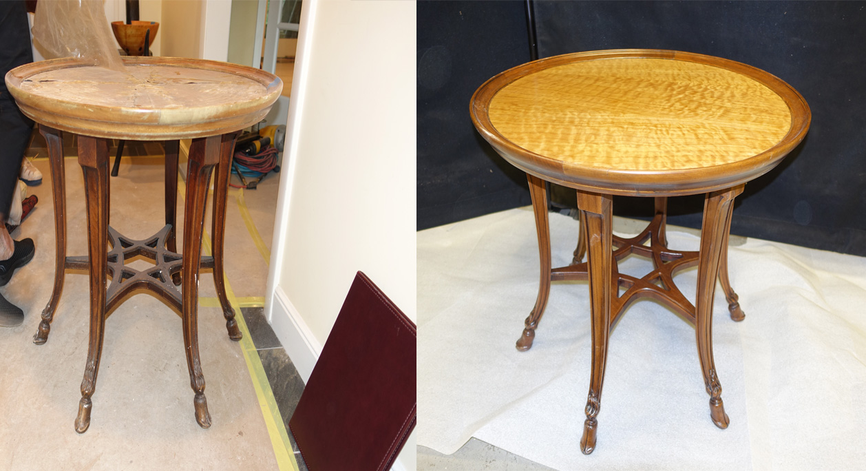 repaired and refinished wooden sidetable