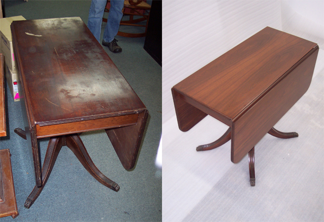 Before and After Restored Fire Damaged Table